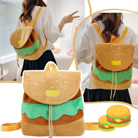 Sac à dos de grande capacité de dessin animé mignon hamburger pour femmes