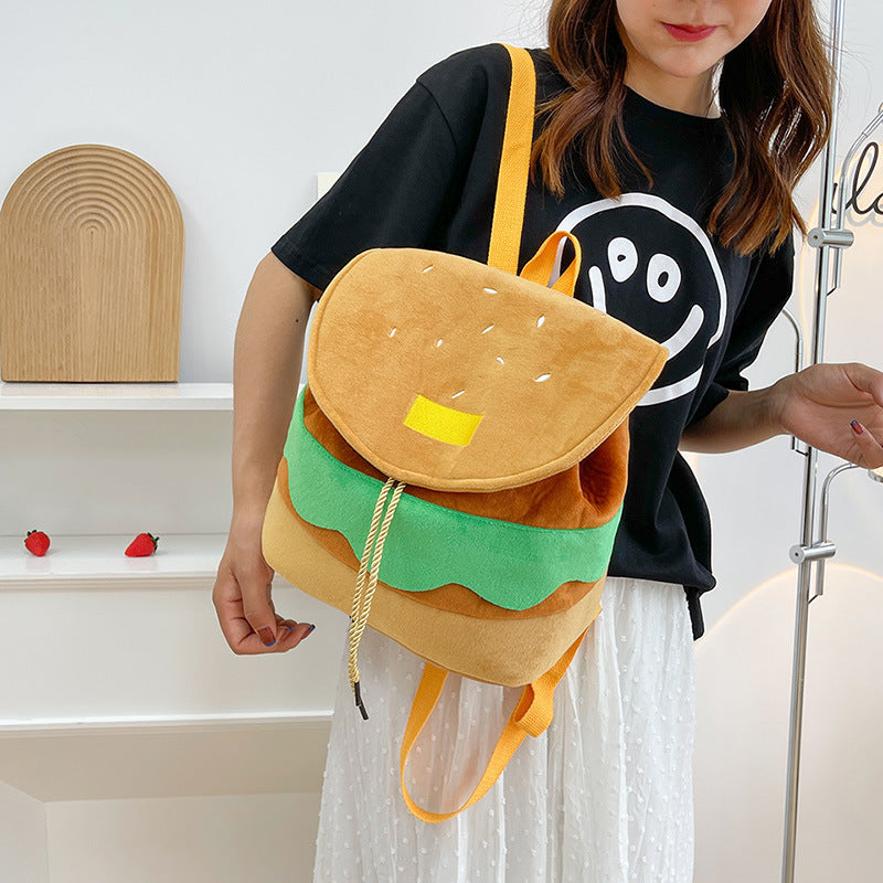 Sac à dos de grande capacité de dessin animé mignon hamburger pour femmes