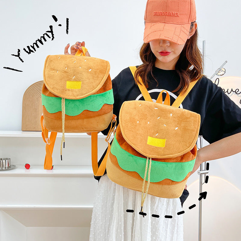 Sac à dos de grande capacité de dessin animé mignon hamburger pour femmes